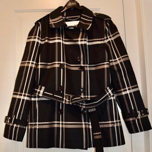 Coach Black/Tan/Grey Plaid Short Trench with Belt M